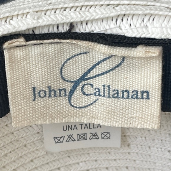 John Callanan Ivory & Navy Stripe Accent Toyo Straw Floppy Sun Hat - Picture 4 of 5